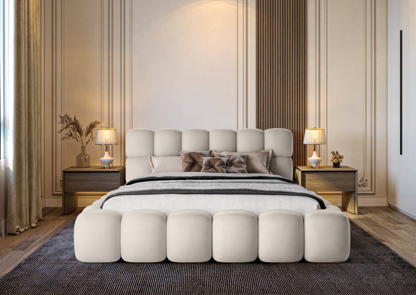 Polsterbett Vento Samtstoff 160x200 mit Metallrahmen Piano 02 Helles Beige