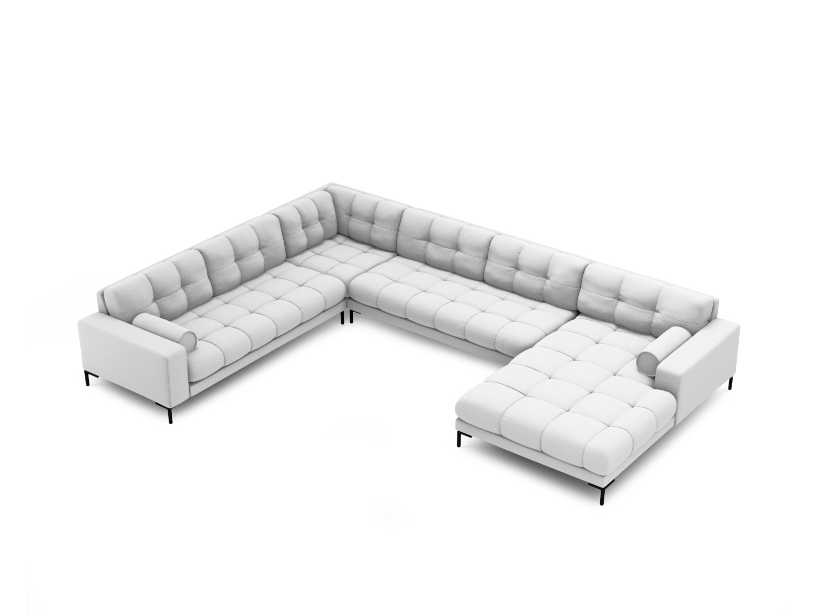 Cosmopolitan Design Panoramasofa Bali 7-Sitzer 327 cm Strukturierter Stoff Neve Hellgrau Links Beine Schwarzes Metall