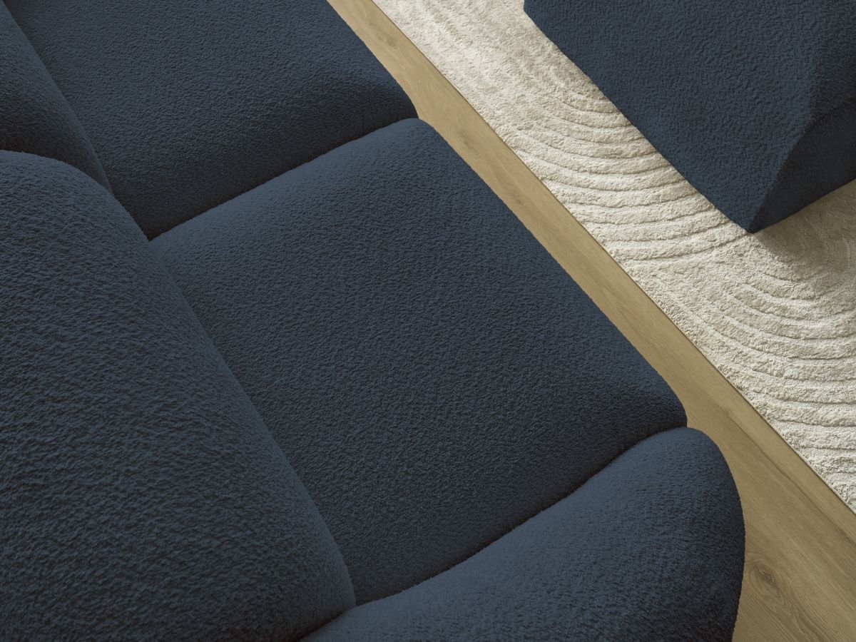 Bobochic Tina Sofa 3-Sitzer mit Pouf Bouclé-Stoff Dunkelblau