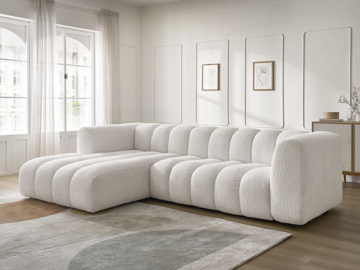 Bobochic Talia Ecksofa Bouclé-Stoff Weiß Ecke links