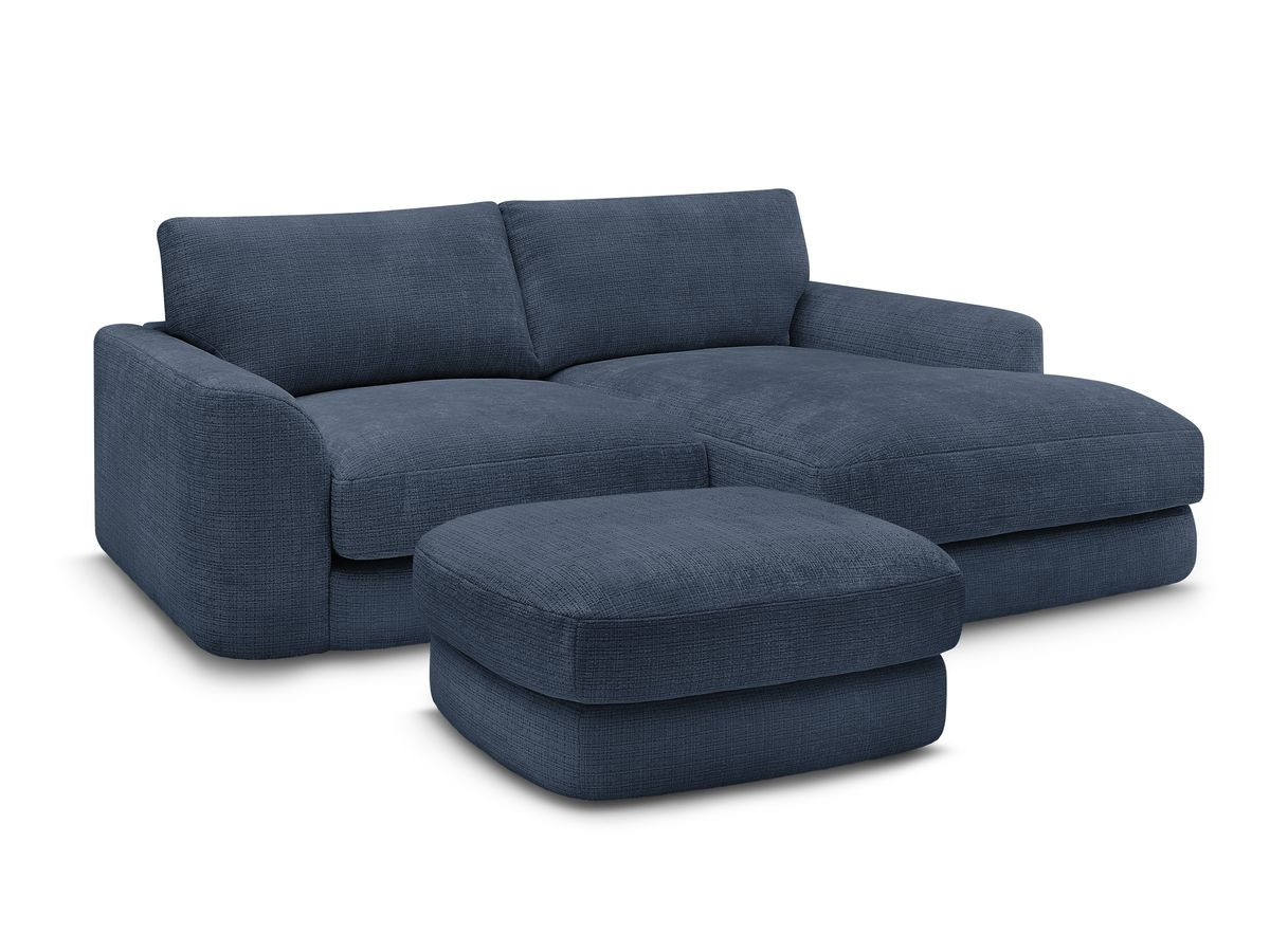 Bobochic Leonore Ecksofa mit Pouf Strukturstoff Dunkelblau Ecke rechts