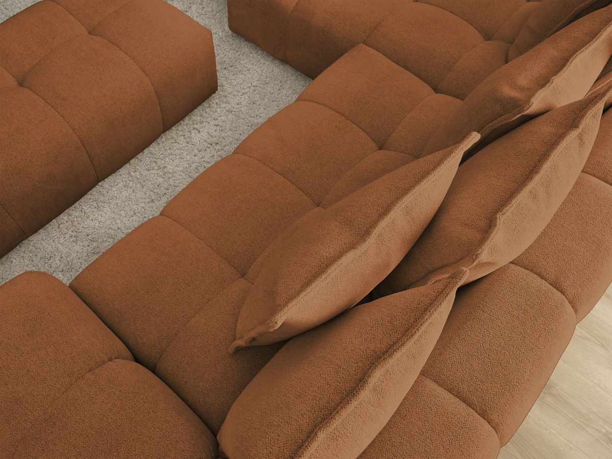Bobochic Everest Ecksofa mit Schlaffunktion und Bettkasten und Pouf 318 × 180 cm, 7 Kissen Melange-Stoff Orange Ecke links