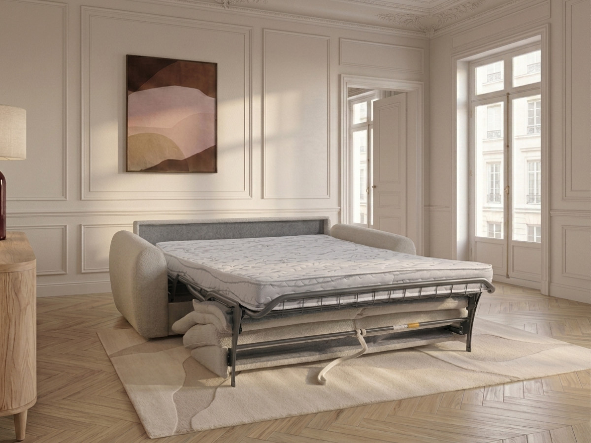 Bobochic Minorque Schlafsofa 2,5-Sitzer Chenille Beige, Liegefläche 140 × 200 cm