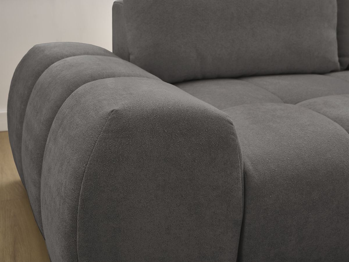 Bobochic Everest Ecksofa mit Schlaffunktion und Bettkasten 318 × 180 cm, 3 Kissen Strukturstoff Dunkelgrau Ecke rechts