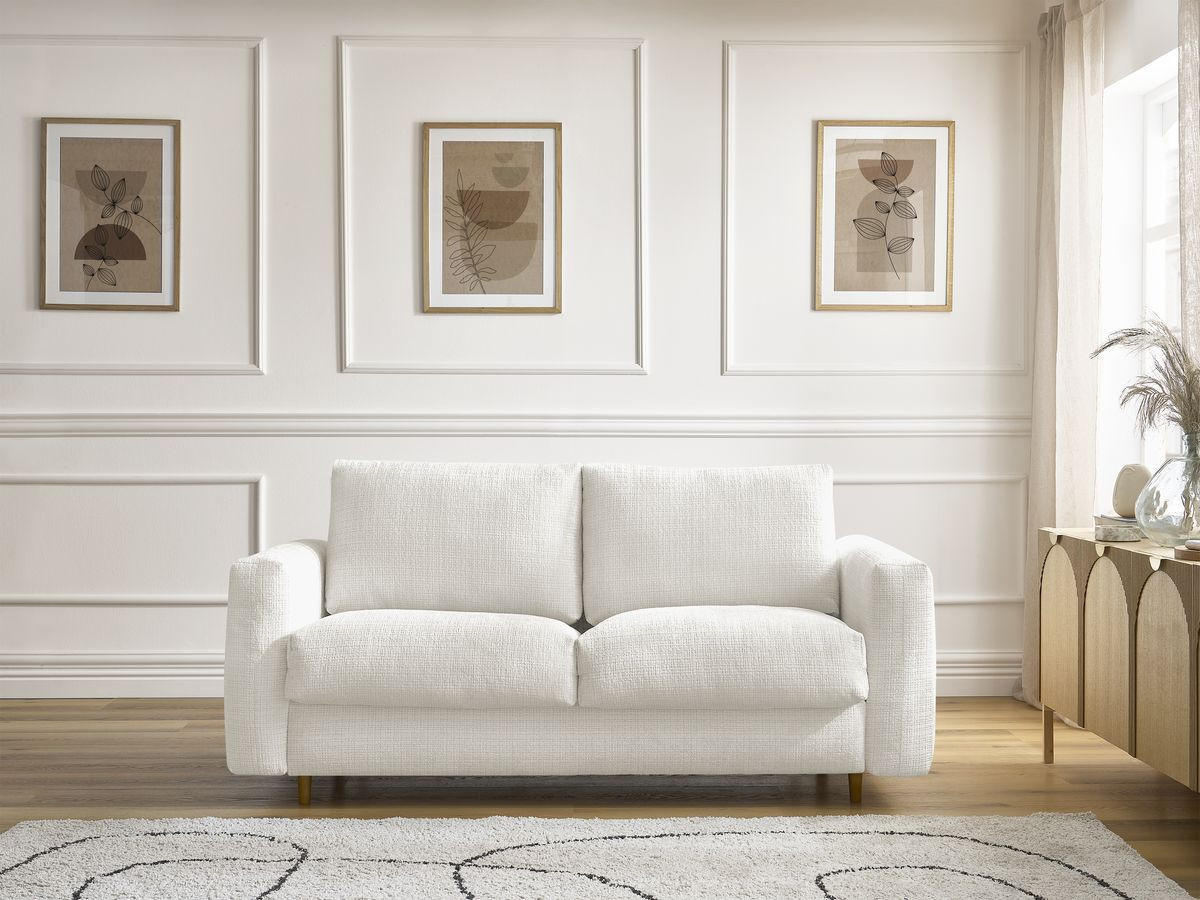 Bobochic Cocoone Schlafsofa 3-Sitzer Strukturstoff Weiß, Liegefläche 160 × 200 cm