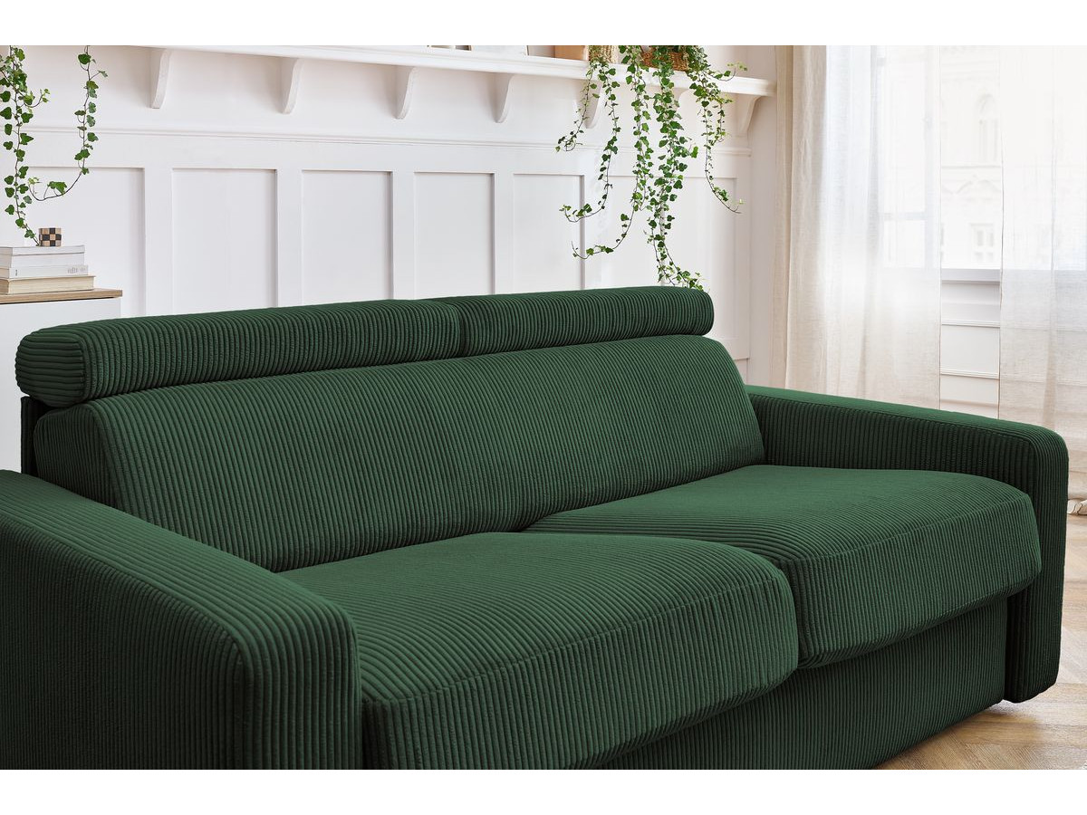 Bobochic Monaco Schlafsofa 3-Sitzer Cordsamt Grün, Liegefläche 160 × 190 cm
