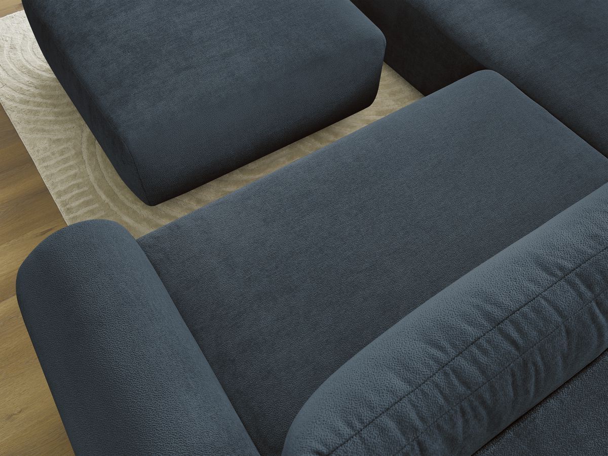 Bobochic Lucien Ecksofa mit Schlaffunktion und Bettkasten und Pouf 296 × 198 cm Stoff Dunkelblau Ecke links