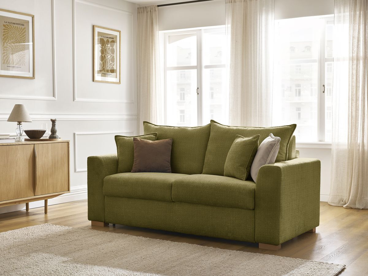 Bobochic Augustin Schlafsofa 3-Sitzer Strukturstoff Grün, Liegefläche 160 × 200 cm