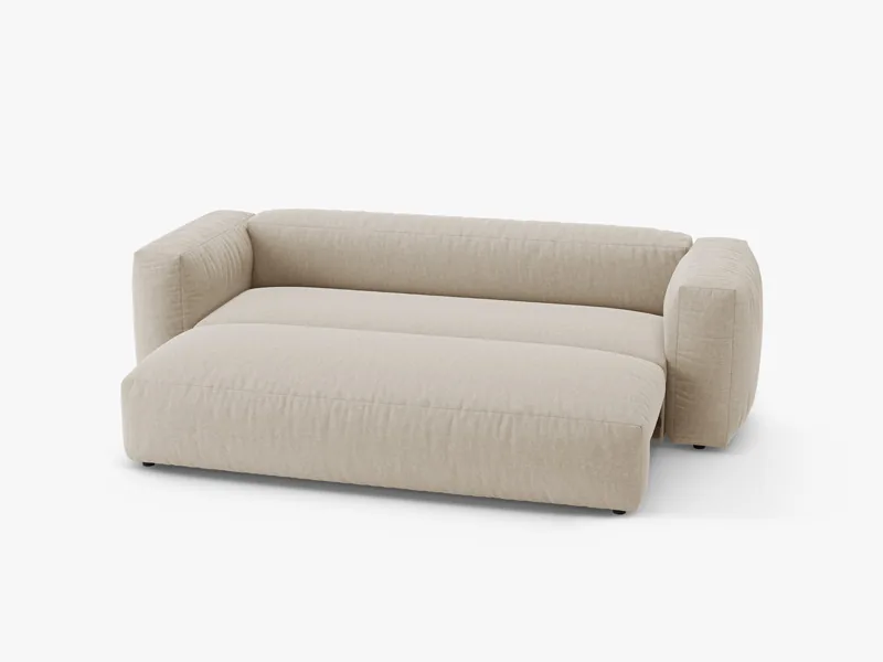 Beiges Schlafsofa mit ausgezogener Liegefläche