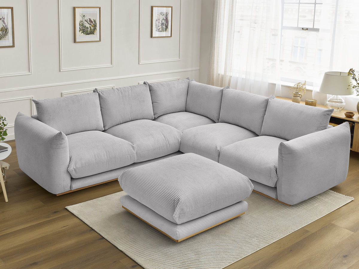 Bobochic Ernest Ecksofa mit Pouf Cordsamt Hellgrau