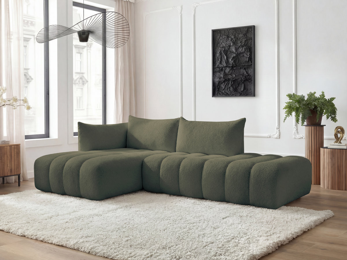 Bobochic Azra Ecksofa 319 × 178 cm Bouclé-Stoff Grün Ecke links