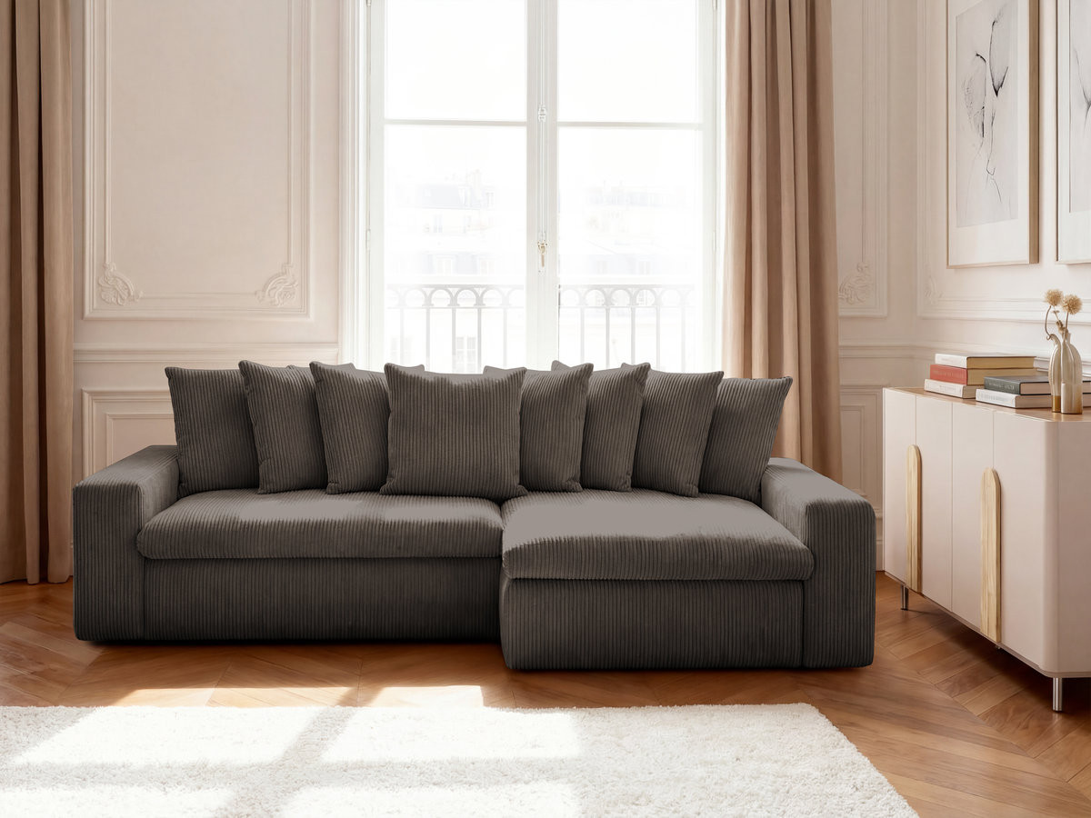 Bobochic Enore Ecksofa 330 × 157 cm Cordsamt Taupe Ecke rechts
