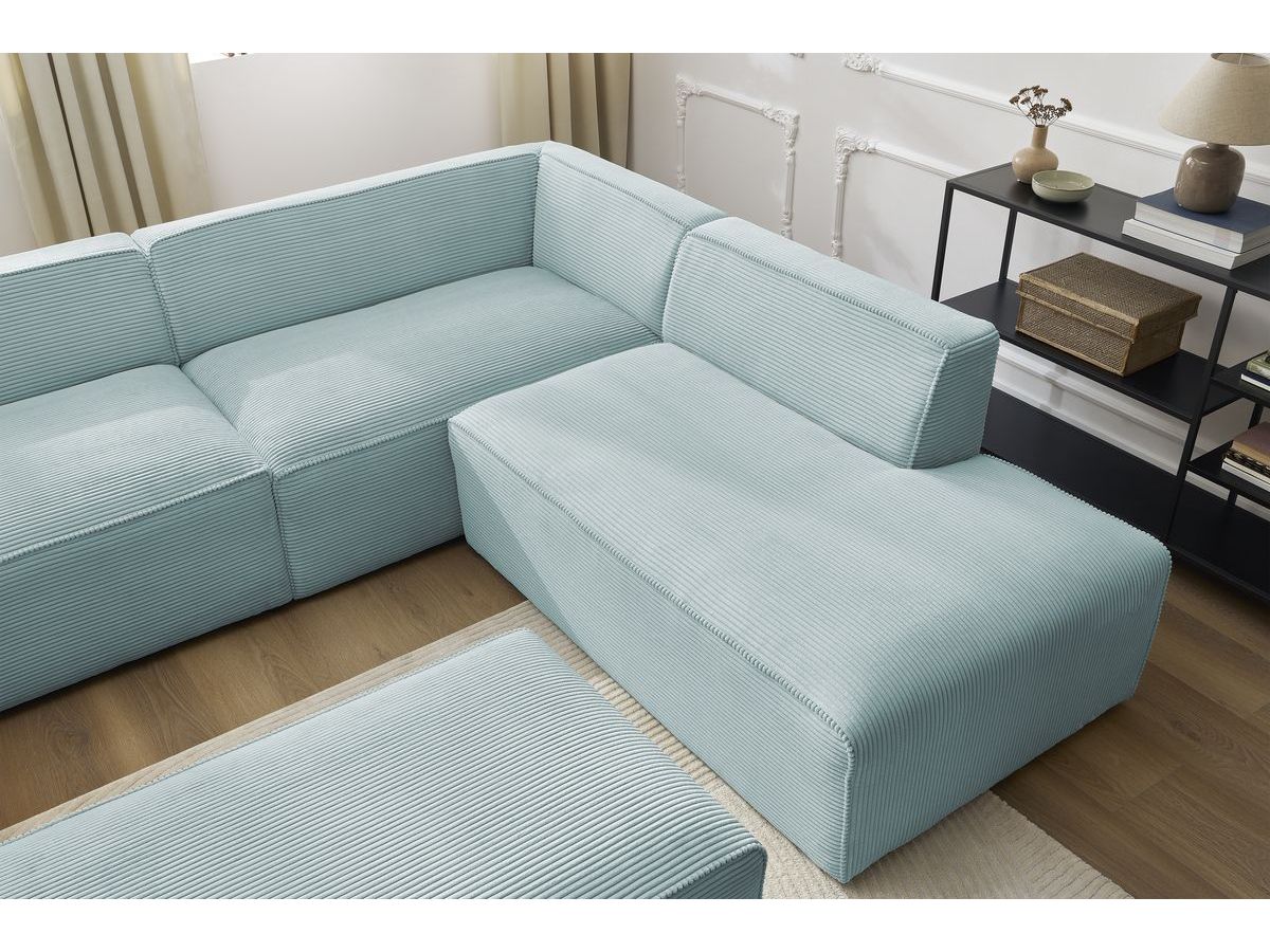 Bobochic Megeve Wohnlandschaft mit Pouf Cordsamt Hellblau Ecke links