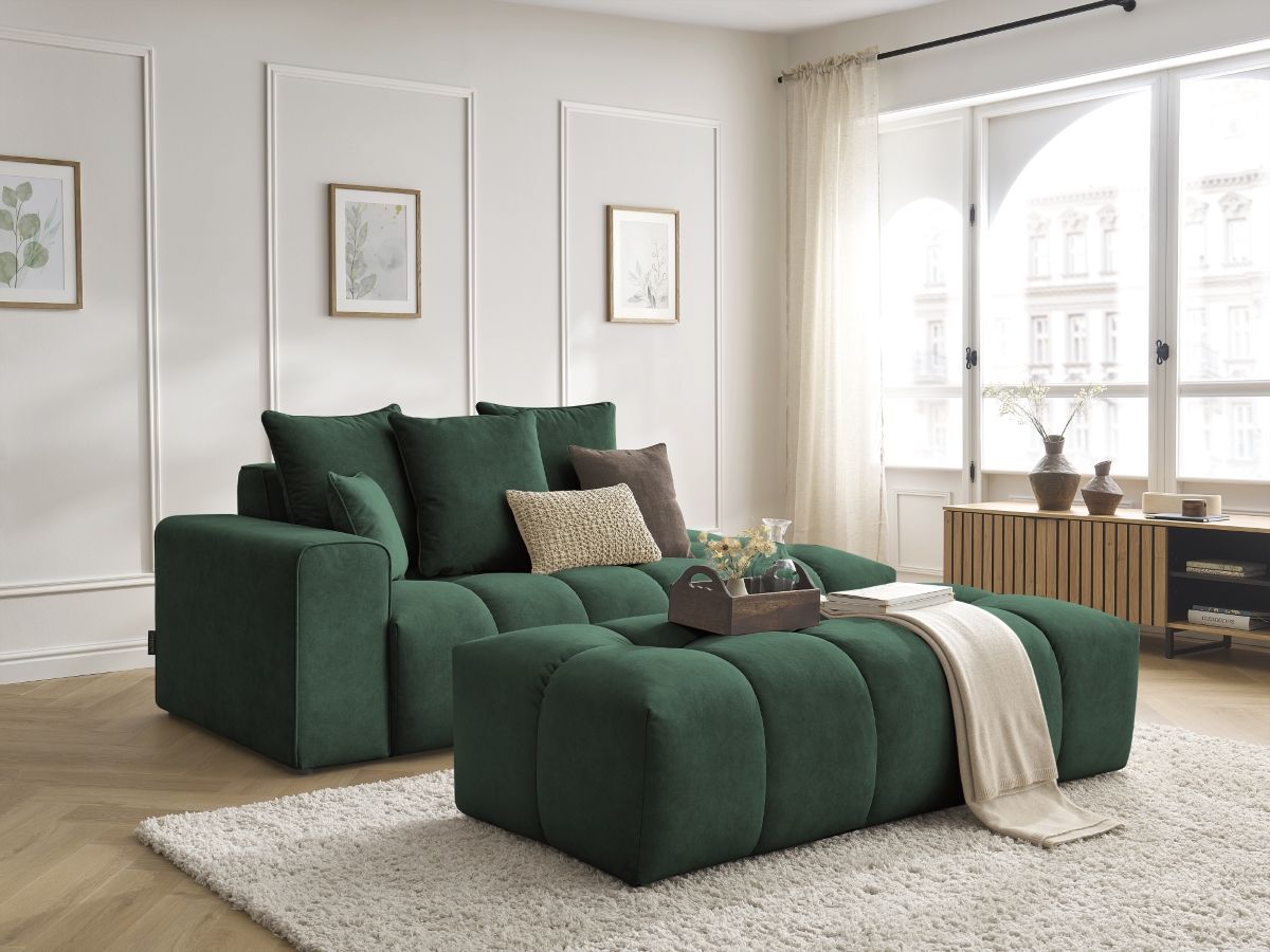 Bobochic Mont-blanc Sofa 5-Sitzer mit Pouf Samt Grün Armlehne links