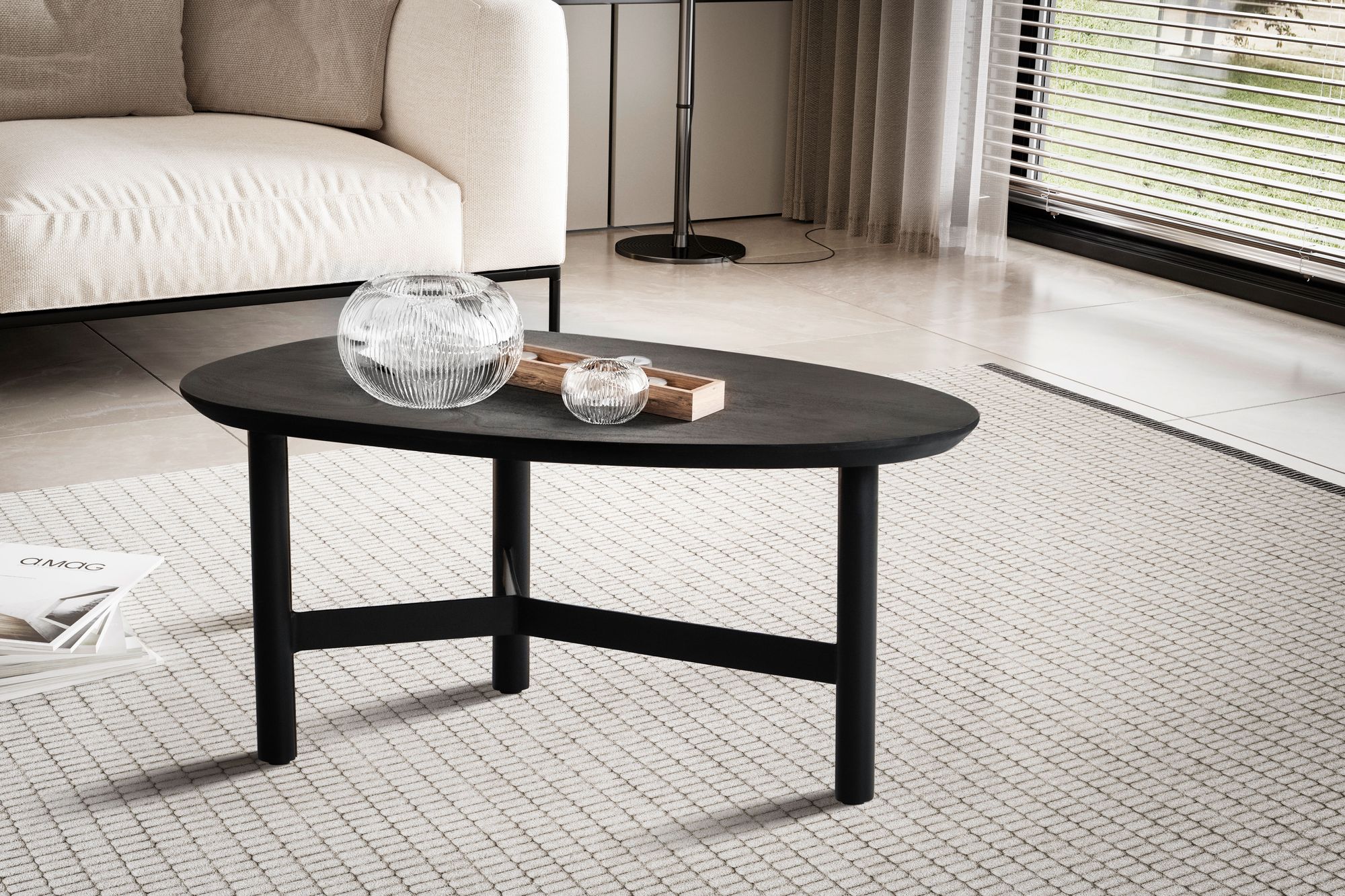 Couchtisch Rognan Massivholz Schwarz 86 × 50 × 37 cm