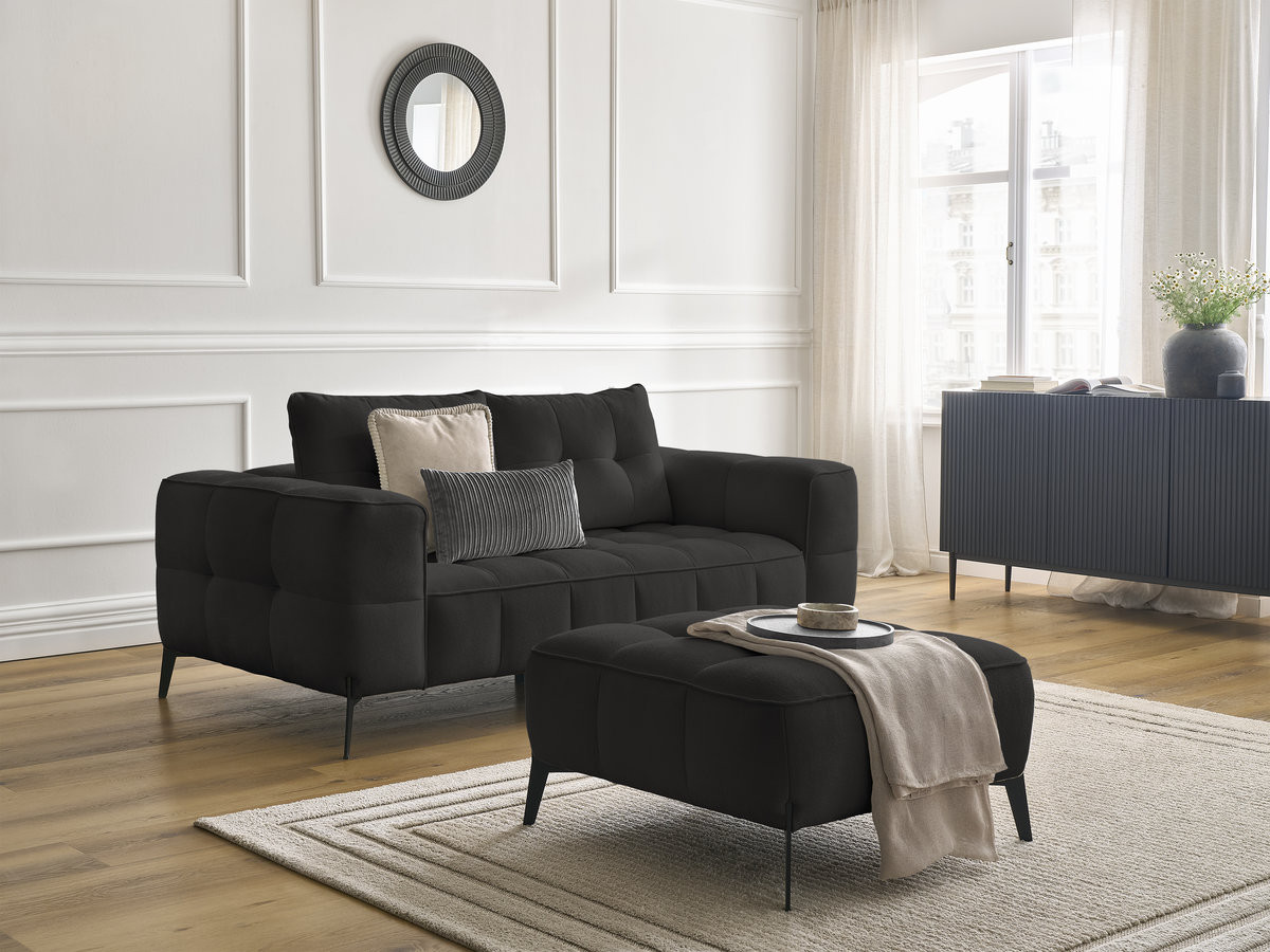 Bobochic Anis Sofa 2-Sitzer mit Pouf Strukturstoff Schwarz