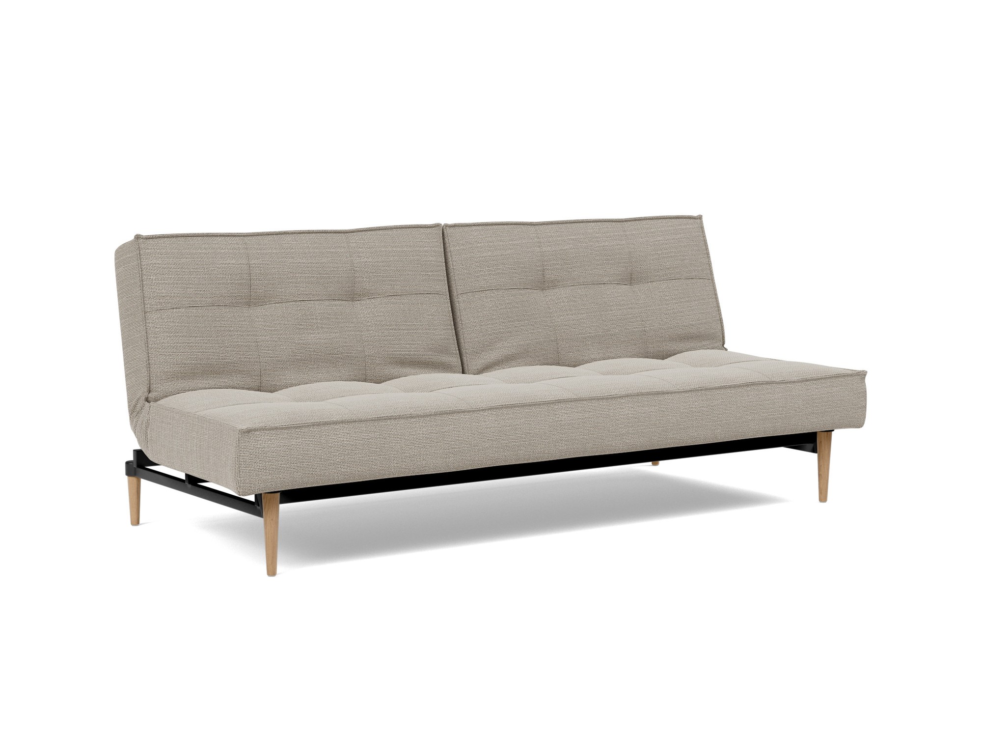 Schlafsofa Splitback Strukturierter Stoff Kenya 579-Gravel Beine Styletto Eiche hell
