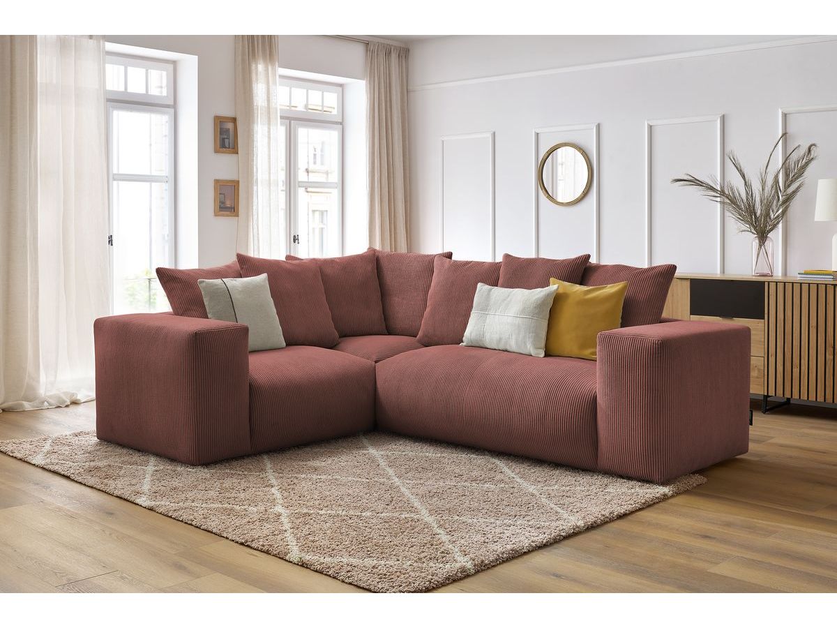 Bobochic Voltaire Ecksofa 268 × 214 cm Cordsamt Rosa Ecke links