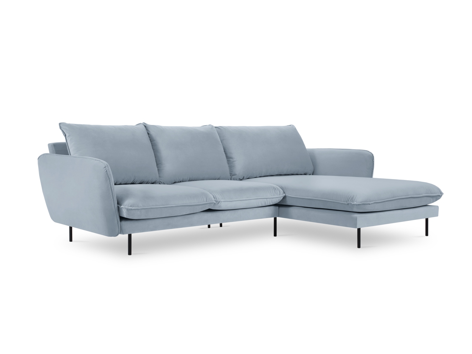 Cosmopolitan Design Ecksofa Vienna 5-Sitzer Samt Bluvel Hellblau Rechts Beine Schwarzes Metall