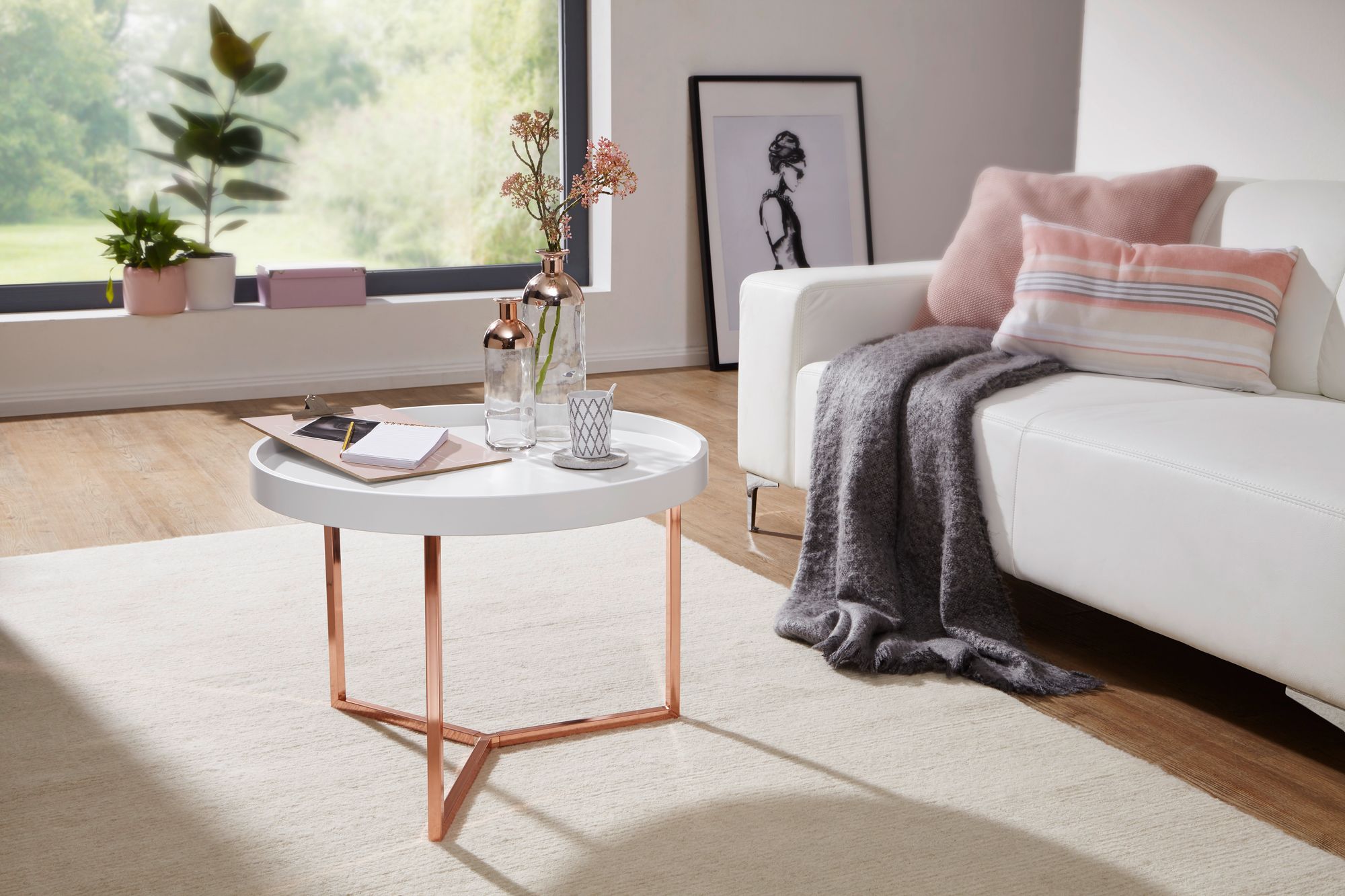 Couchtisch Drangey Massivholz Weiß Ø 58 cm