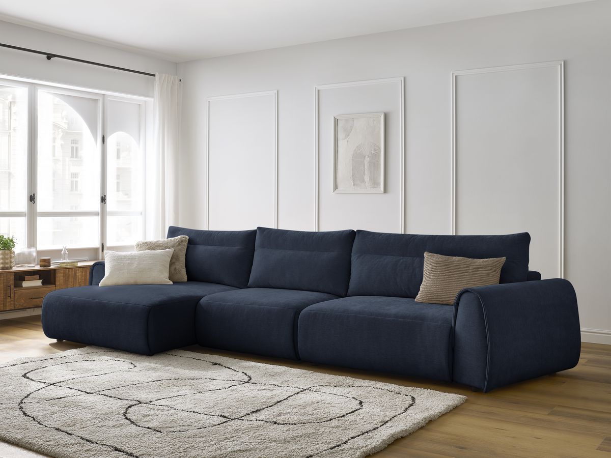Bobochic Aden Ecksofa 386 × 152 cm Stoff Dunkelblau Ecke links