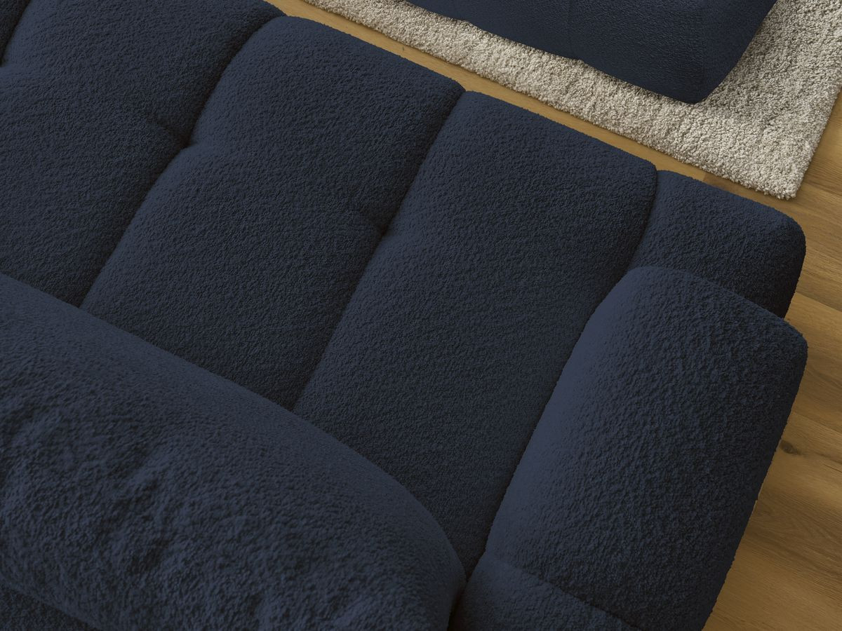 Bobochic Fuji Ecksofa mit Schlaffunktion und Bettkasten und Pouf 292 × 160 cm Bouclé-Stoff Dunkelblau Ecke rechts