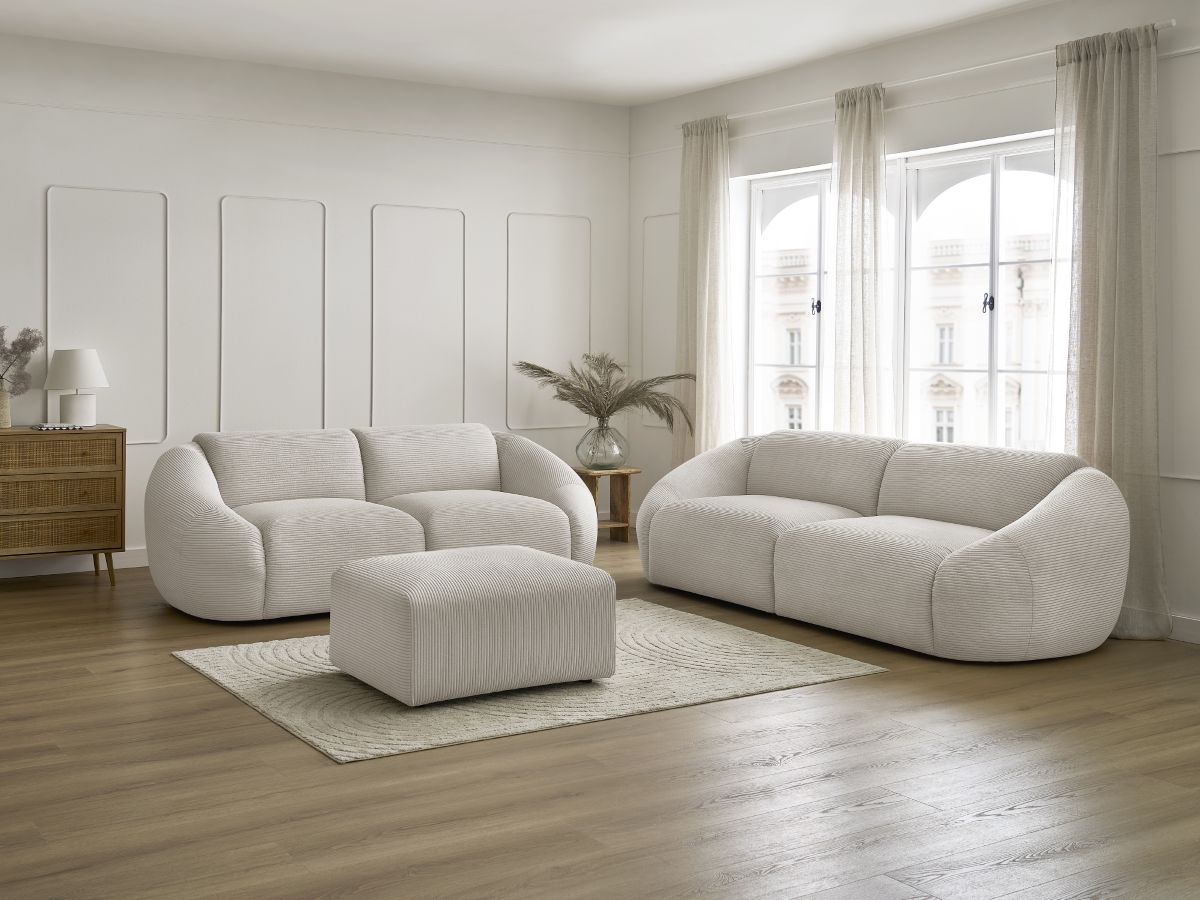Bobochic Tina Sofa 6-Sitzer mit Pouf Cordsamt Beige