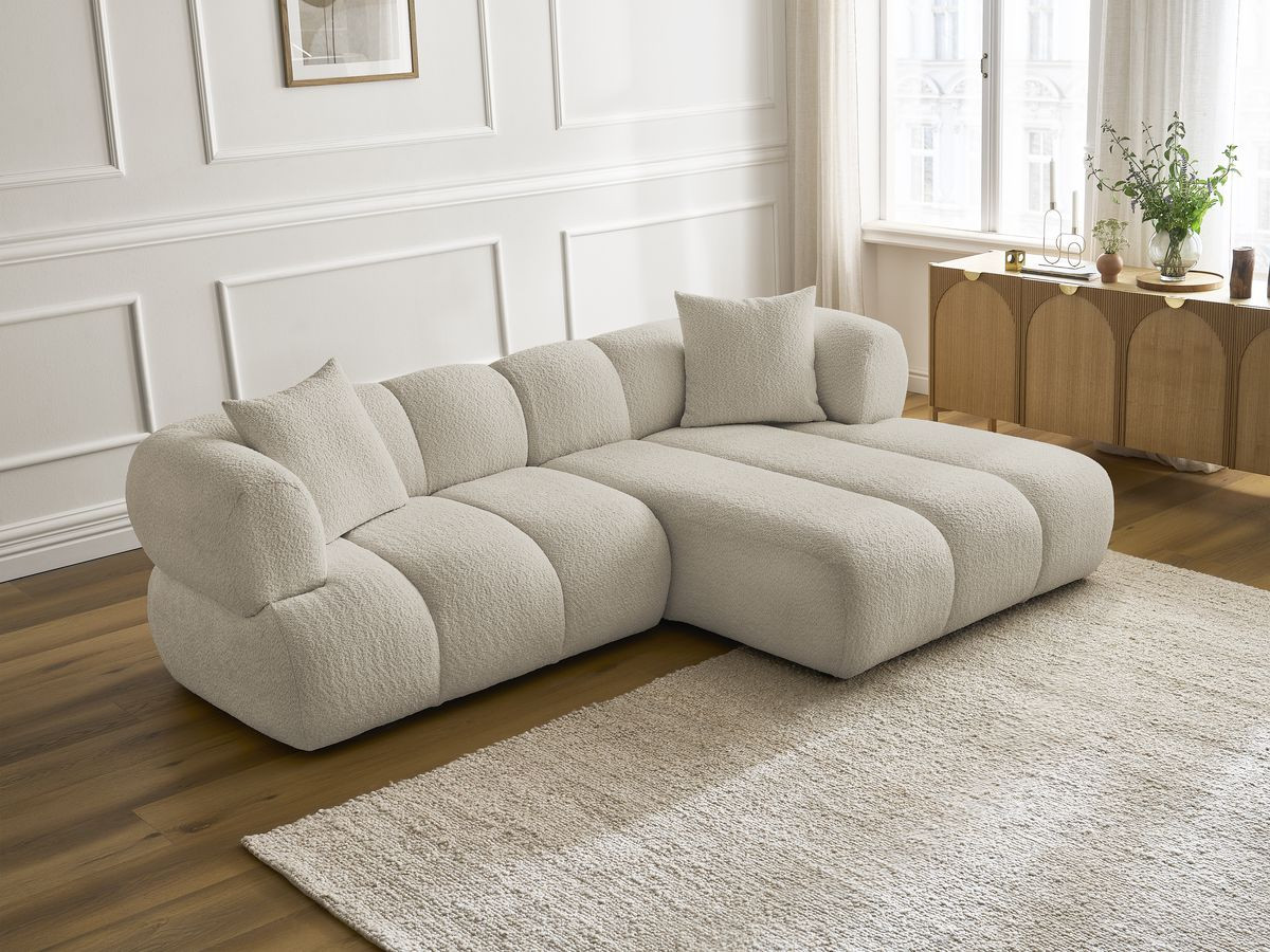 Bobochic Pamira Ecksofa Bouclé-Stoff Beige Ecke rechts