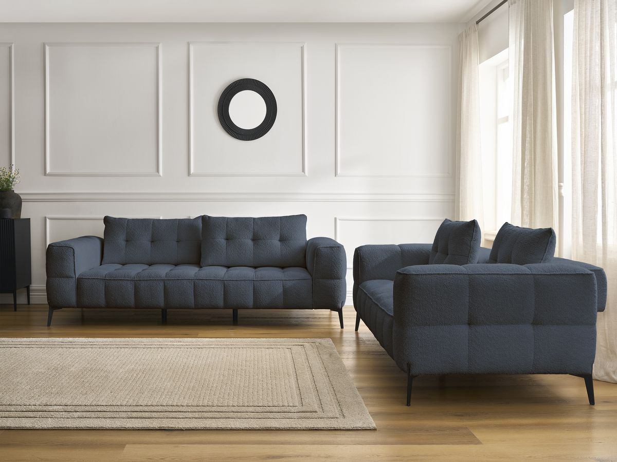 Bobochic Anis Sofa 5-Sitzer Bouclé-Stoff Dunkelblau