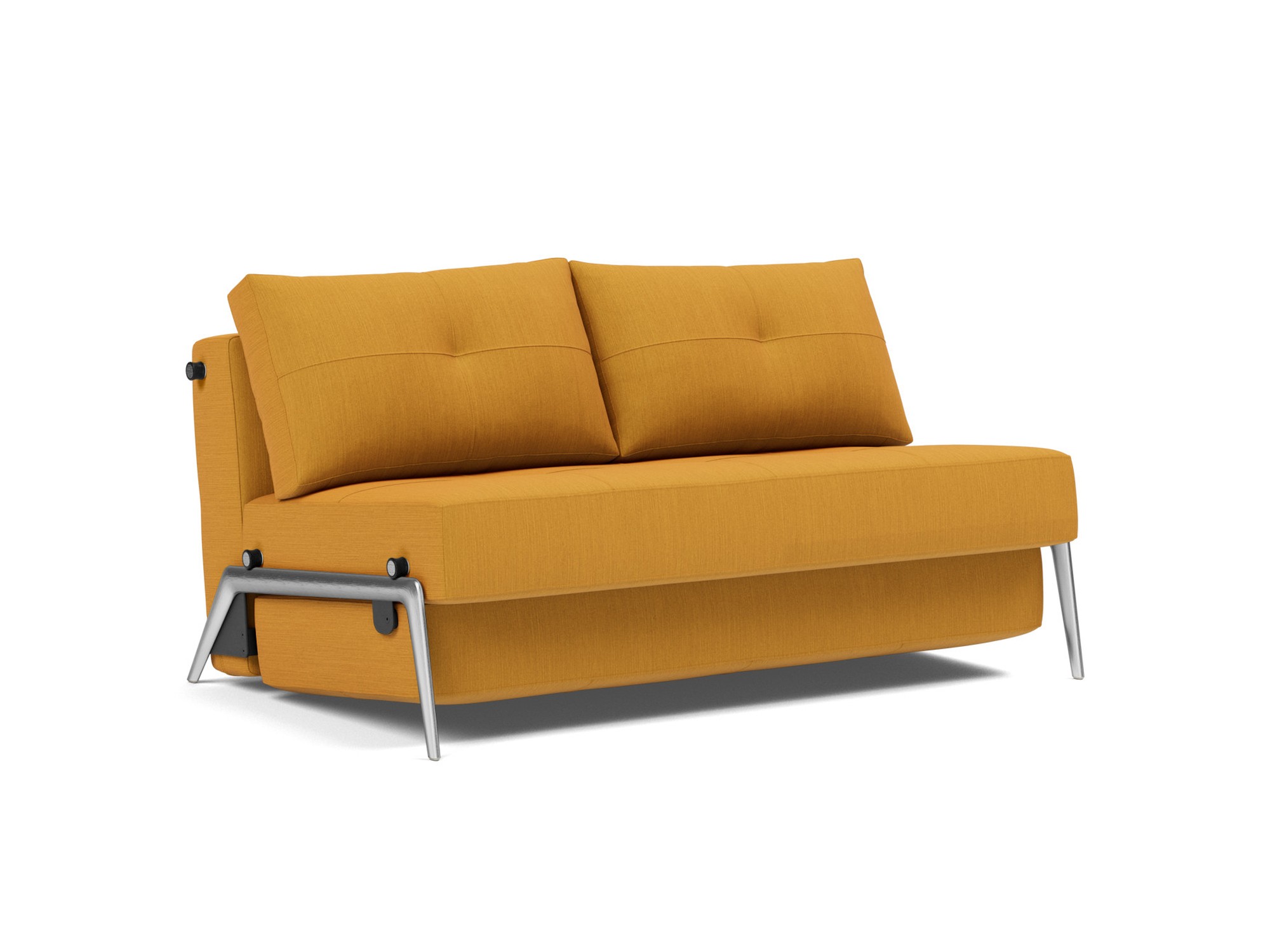 Schlafsofa Cubed 140 Flachgewebe Elegance 507-Burned-Curry Beine Aluminium