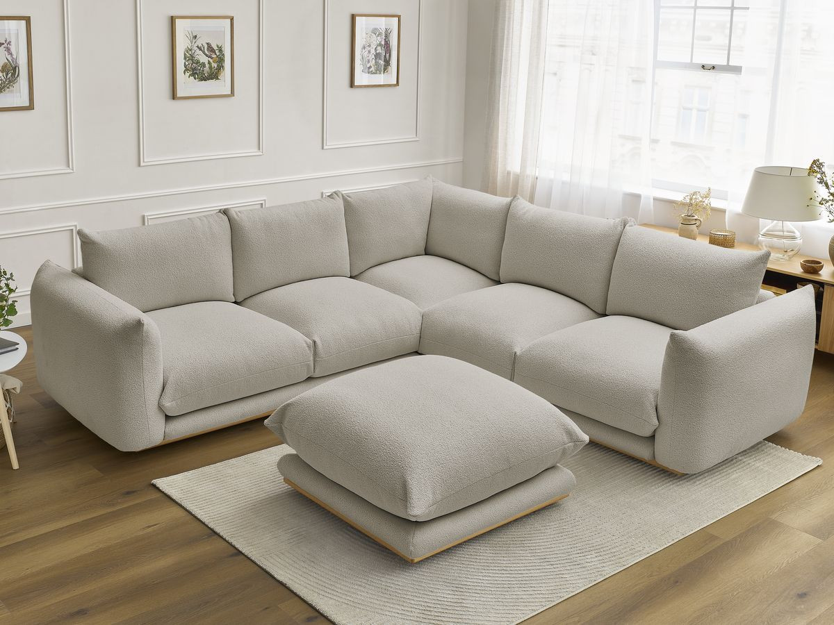 Bobochic Ernest Ecksofa mit Pouf Bouclé-Stoff Taupe