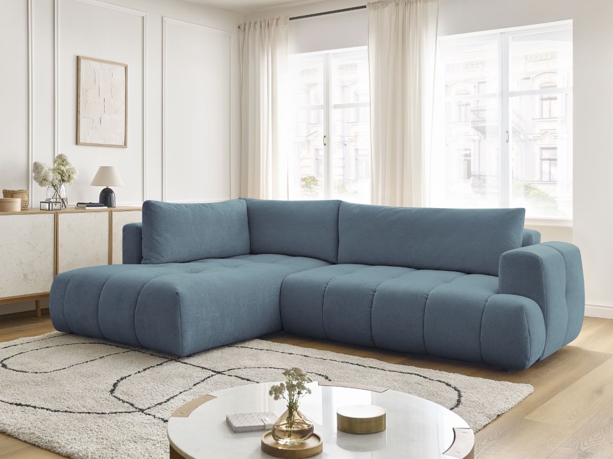 Bobochic Fuji Ecksofa mit Schlaffunktion und Bettkasten 282 × 204 cm Stoff Hellblau Ecke links