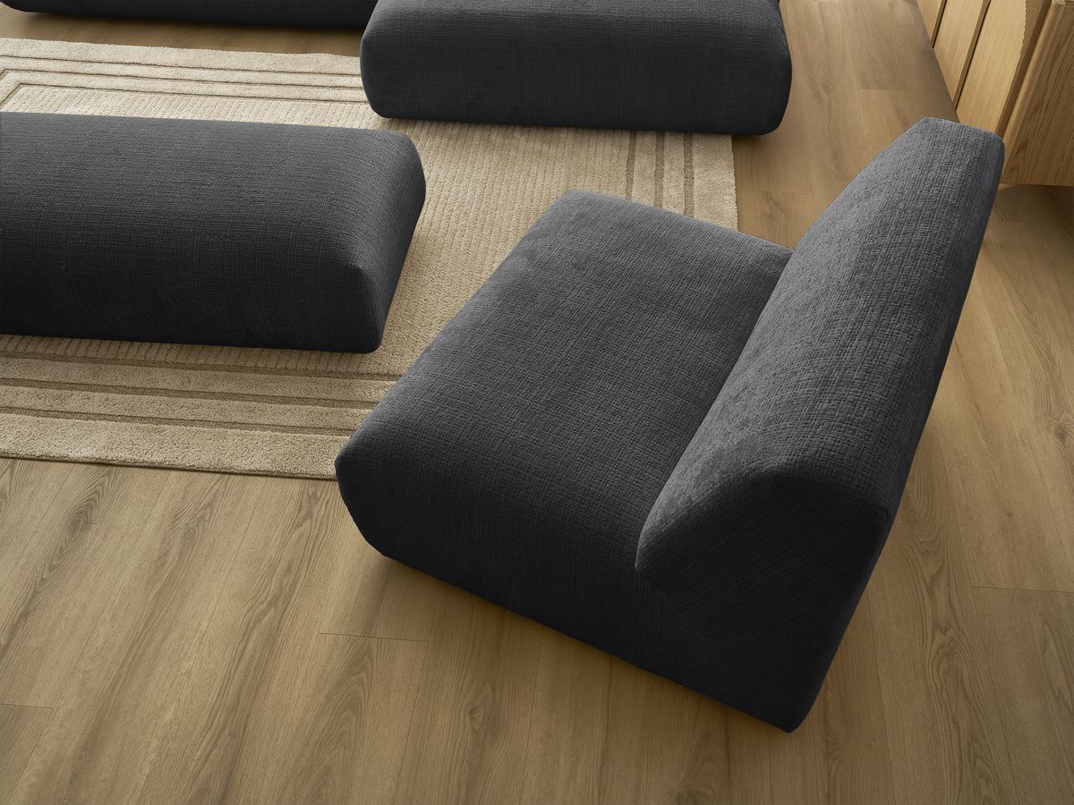 Bobochic Sirius Ecksofa mit Pouf 405 × 170 cm Strukturstoff Schwarz Ecke rechts