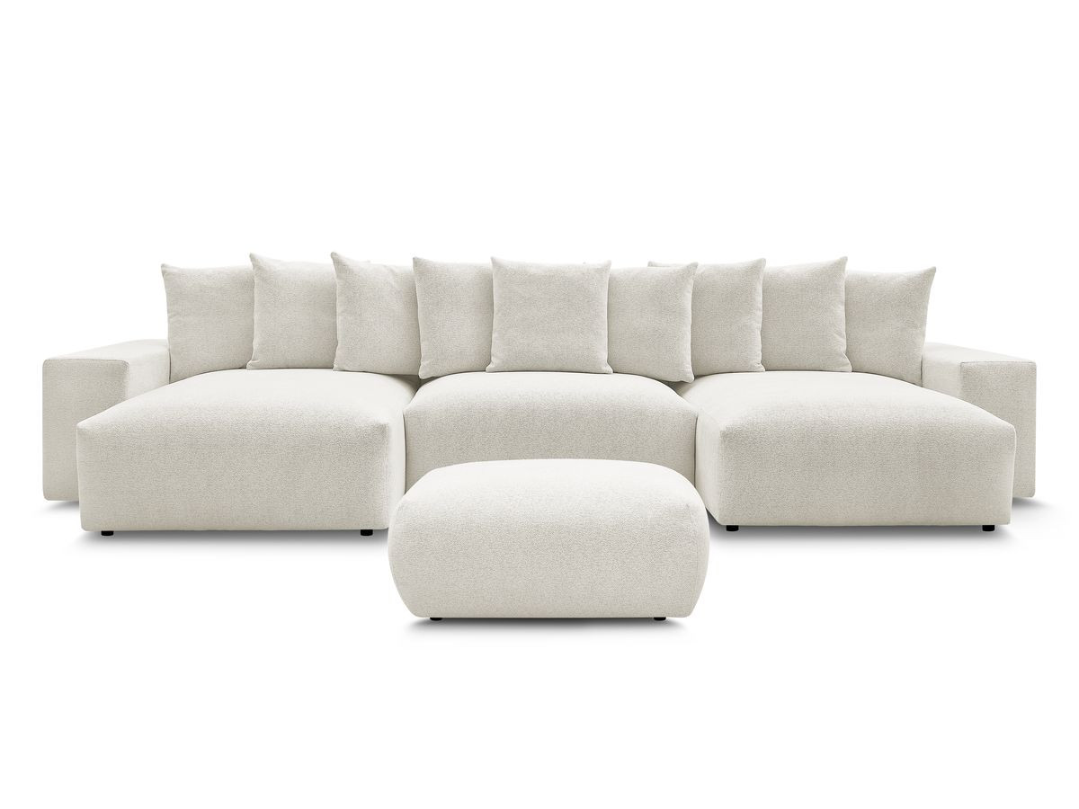 Bobochic Voltaire Wohnlandschaft mit Pouf 420 × 174 cm, Liegefläche 135 × 345 cm Melange-Stoff Weiß