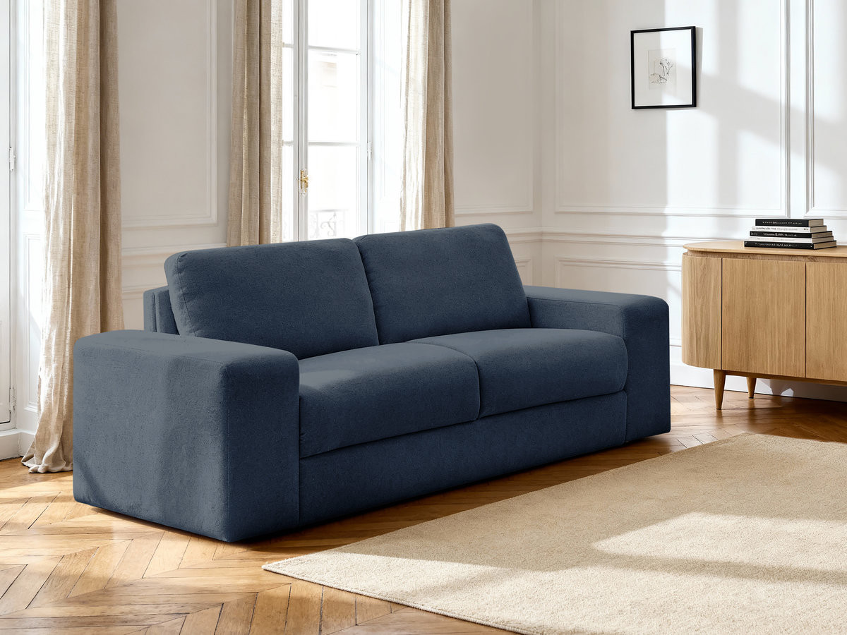 Bobochic Ibiza Schlafsofa 3-Sitzer Strukturstoff Dunkelblau, Liegefläche 160 × 196 cm