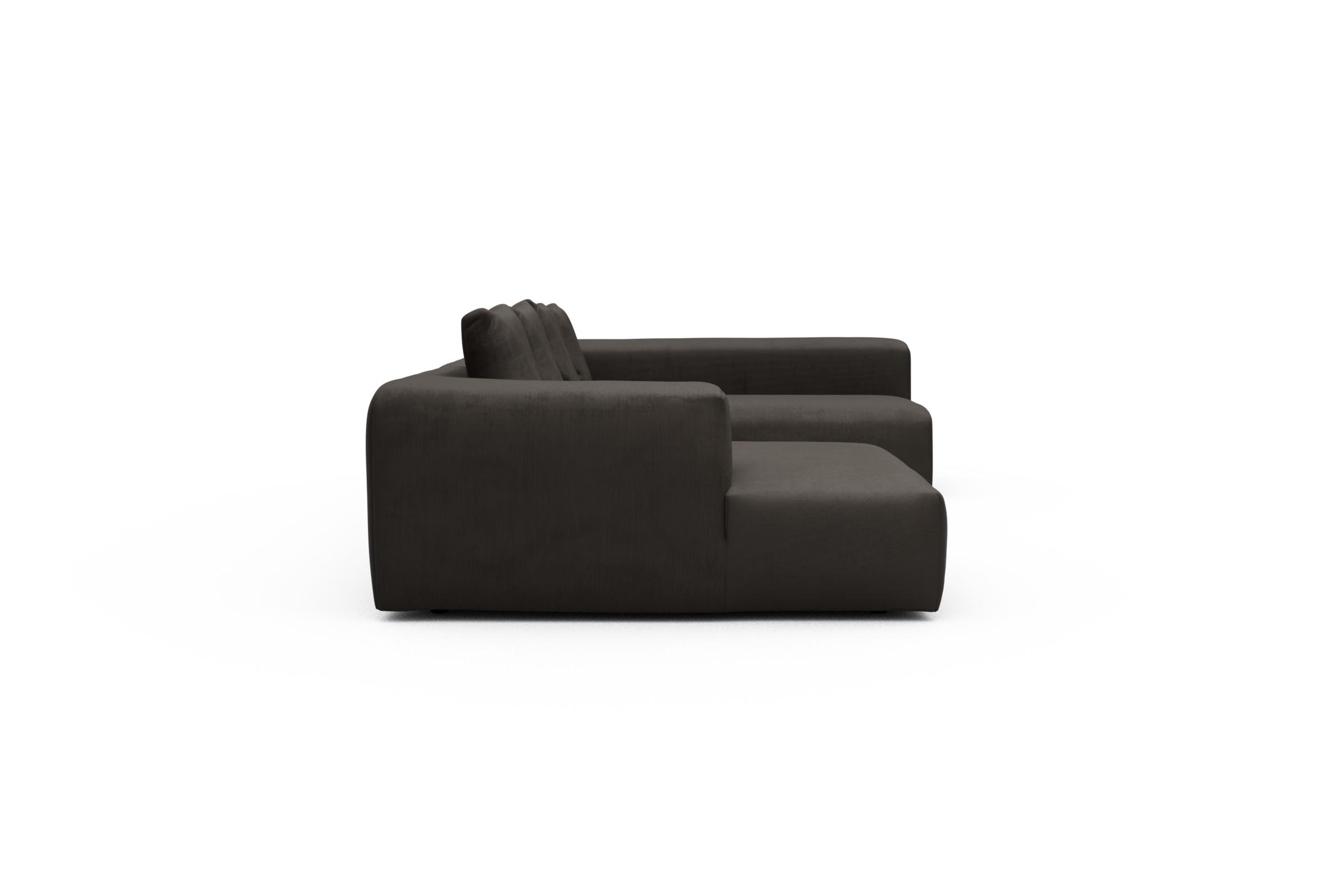 Wohnlandschaft Fred Chaiselongue links mit 2-Sitzer und lange Armlehne rechts Cordufine-Taupe