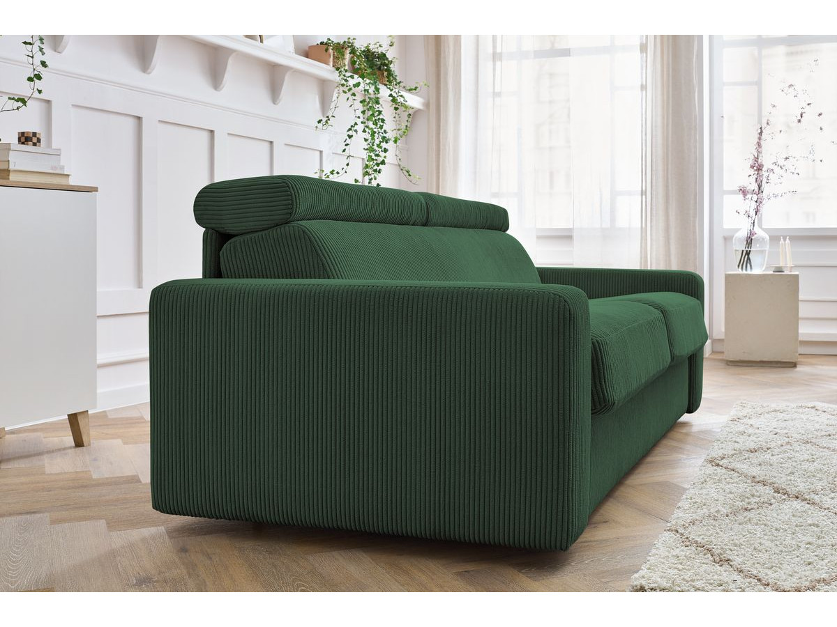 Bobochic Monaco Schlafsofa 3-Sitzer Cordsamt Grün, Liegefläche 140 × 190 cm
