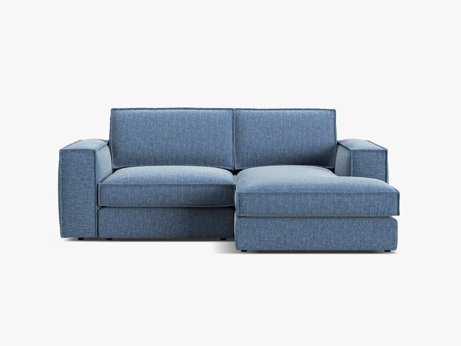 Micadoni modulares Ecksofa Pola 2-Sitzer kleine Version Rechts Strukturierter Stoff Babel Dunkelblau