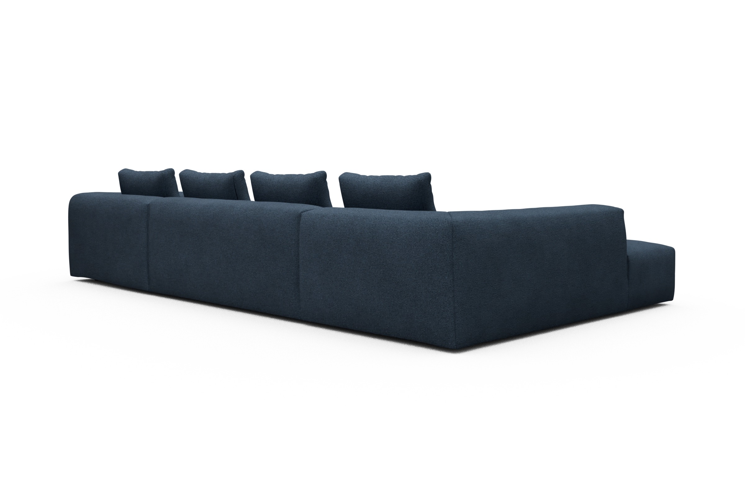 Wohnlandschaft Fred Relax-Ecke links mit 2-Sitzer und Chaiselongue rechts Boucle Skandi 537-Blue