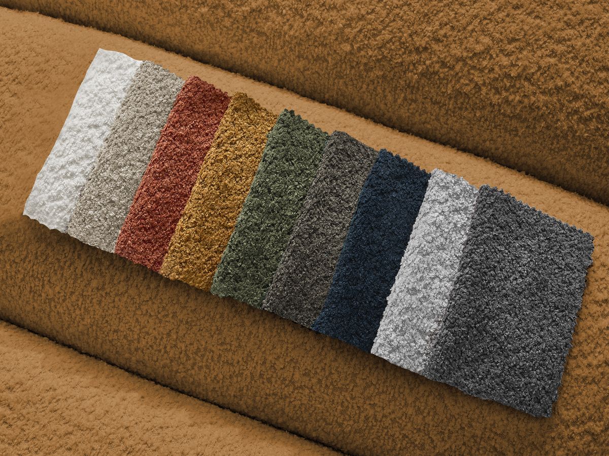 Bobochic Annecy Ecksofa mit Sofamodul und Pouf Bouclé-Stoff Gelb Ecke links