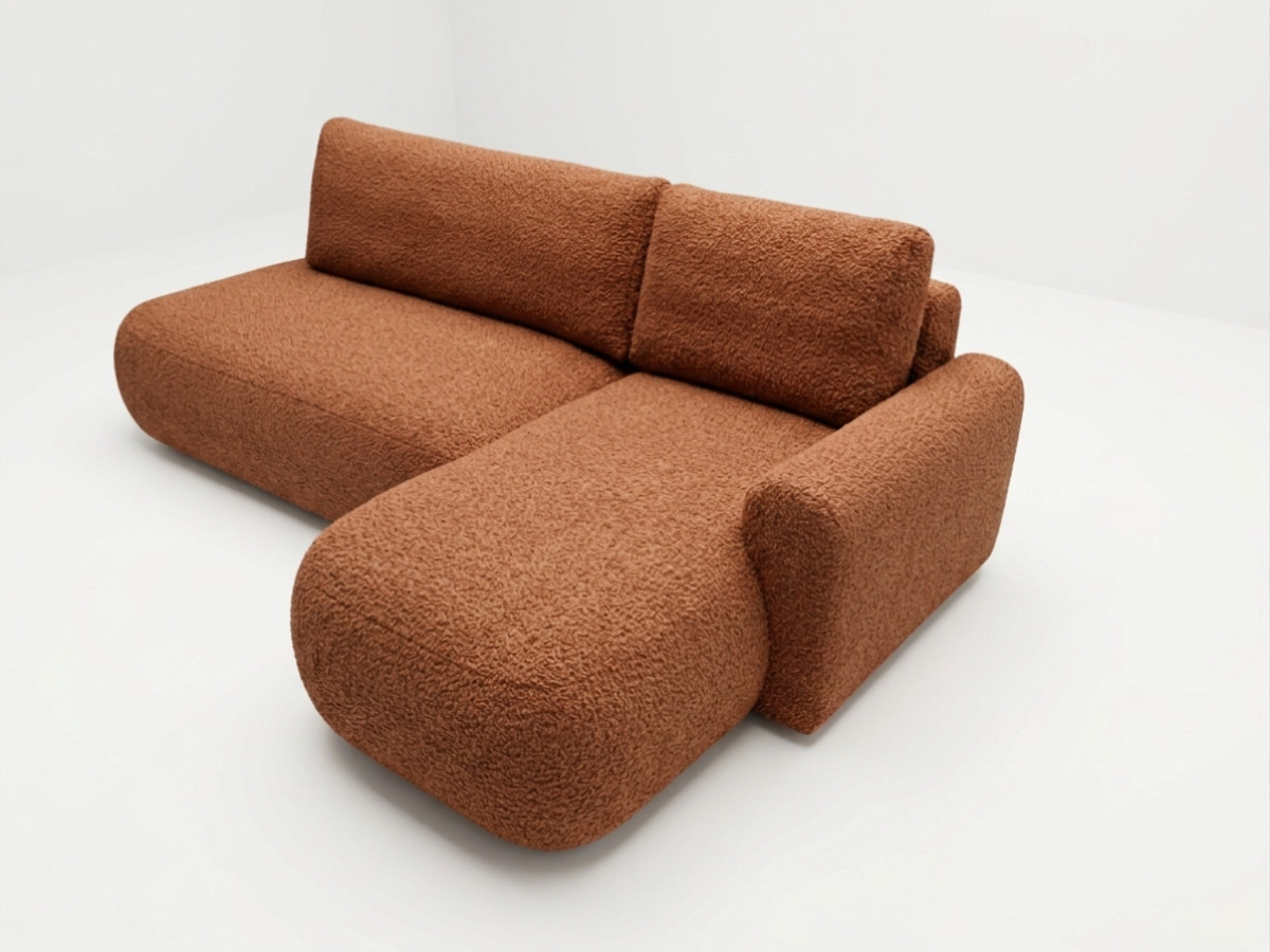 Bobochic Tango Ecksofa mit Schlaffunktion und Bettkasten Bouclé-Stoff Orange Ecke rechts