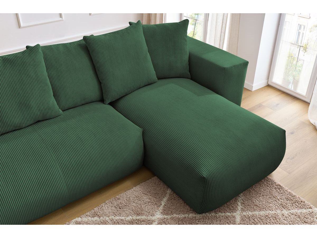 Bobochic Voltaire Wohnlandschaft mit Pouf 356 × 214 cm Cordsamt Grün Ecke rechts