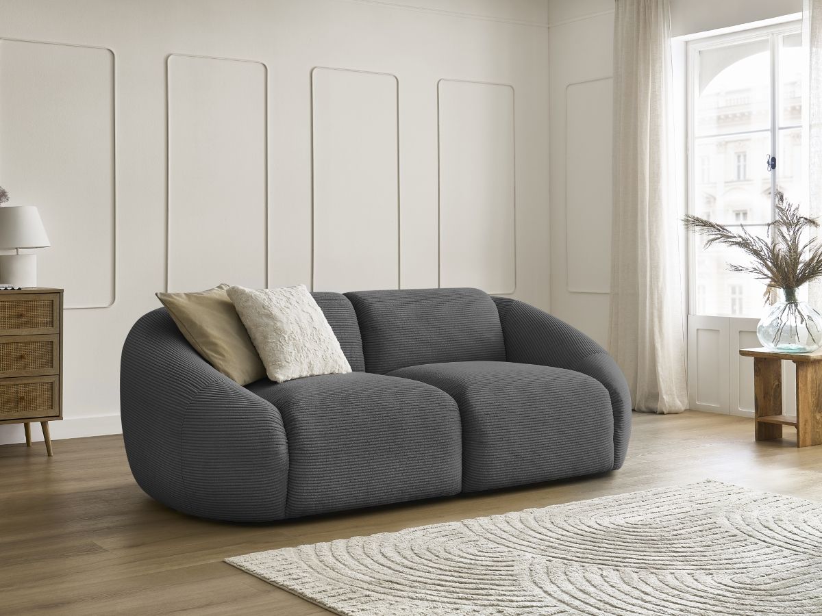 Bobochic Tina Sofa 2-Sitzer Cordsamt Dunkelgrau