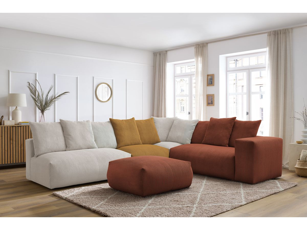 Bobochic Voltaire Ecksofa mit Pouf 322 × 268 cm Cordsamt Mehrfarbig Ecke rechts
