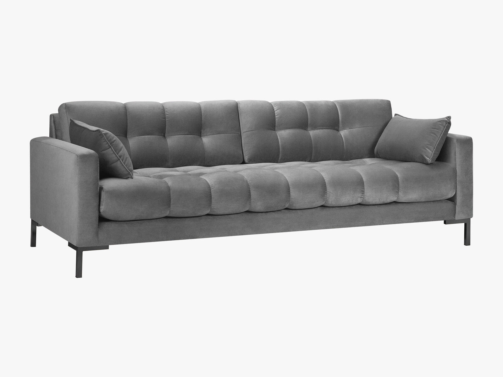 Micadoni Sofa Mamaia 4-Sitzer Samt Bluvel Hellgrau schwarze Beine