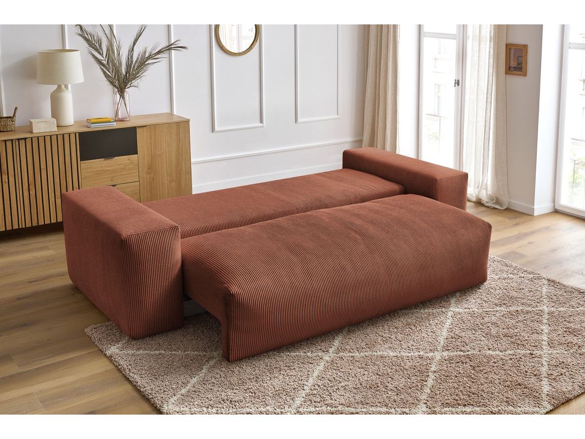 Bobochic Voltaire Schlafsofa 3-Sitzer mit Bettkasten Cordsamt Orange