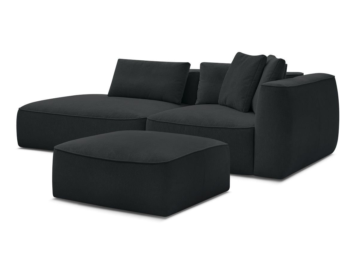 Bobochic Leopold Sofa 4-Sitzer mit Pouf Melange-Stoff Schwarz Armlehne rechts