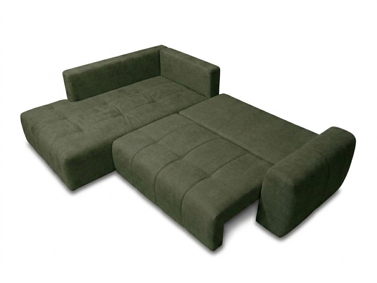 Bobochic Roxelane Ecksofa mit Schlaffunktion und Bettkasten Melange-Stoff Grün Ecke links