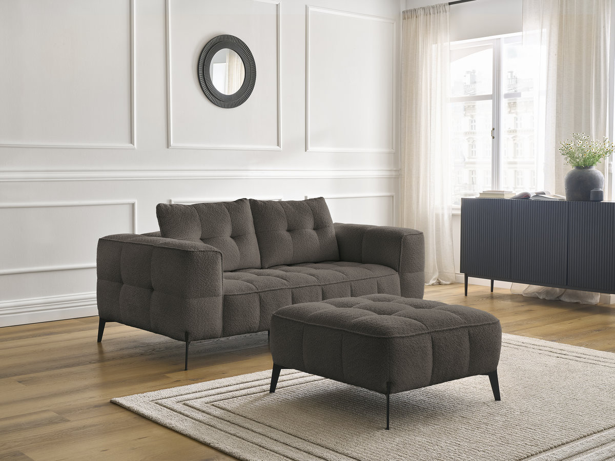 Bobochic Anis Sofa 2-Sitzer mit Pouf Bouclé-Stoff Braun