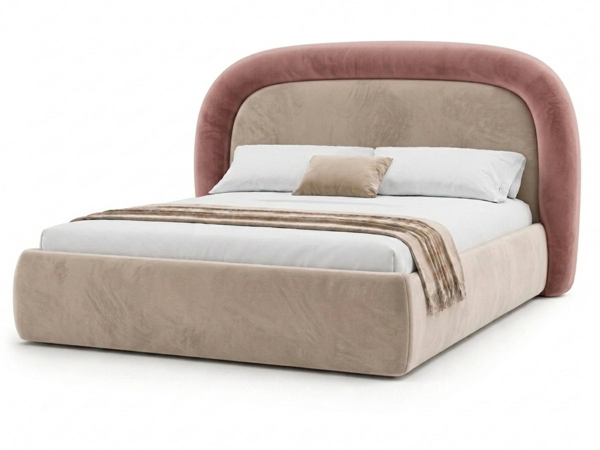 Bobochic Simone Polsterbett mit Bettkasten Samt Rosa, Liegefläche 140 × 190 cm